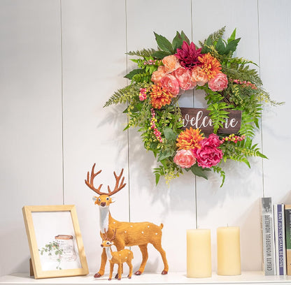 20 Inch Christmas Wreath with Pinecone Berries Christmas Decorations Front Door Wreath for Outdoor Indoor Party Wall Table Home Decor Brown Sign