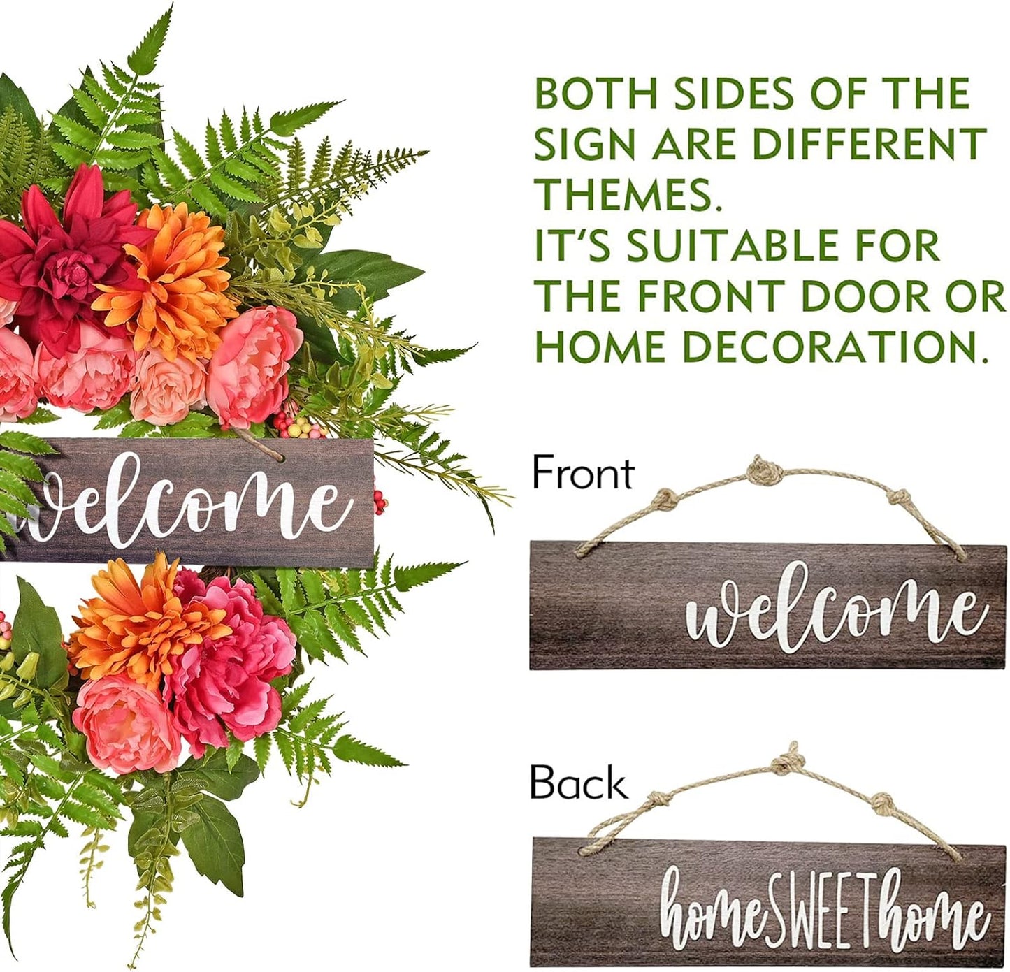 20 Inch Christmas Wreath with Pinecone Berries Christmas Decorations Front Door Wreath for Outdoor Indoor Party Wall Table Home Decor Brown Sign