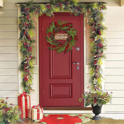 20 Inch Christmas Wreath with Pinecone Berries Christmas Decorations Front Door Wreath for Outdoor Indoor Party Wall Table Home Decor Brown Sign