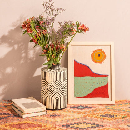 Black Geometric Handpainted Paper Mache Vase