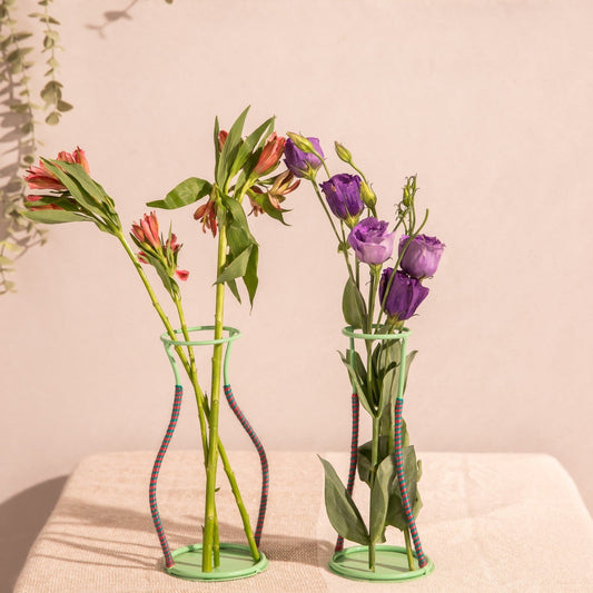 Green Silhouette Metal Line Vase