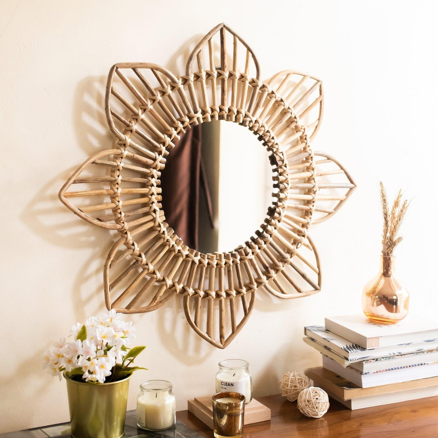 Rattan Sunflower Wall Mirror