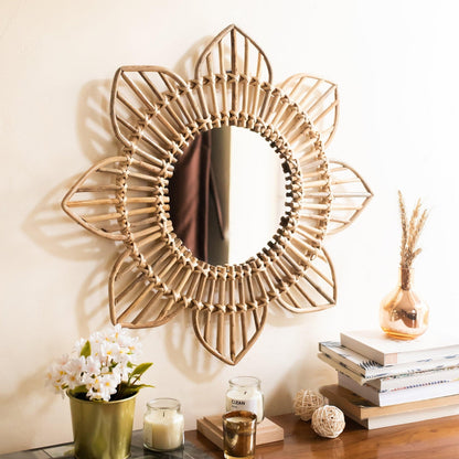 Rattan Sunflower Wall Mirror