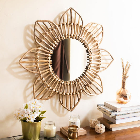 Rattan Sunflower Wall Mirror