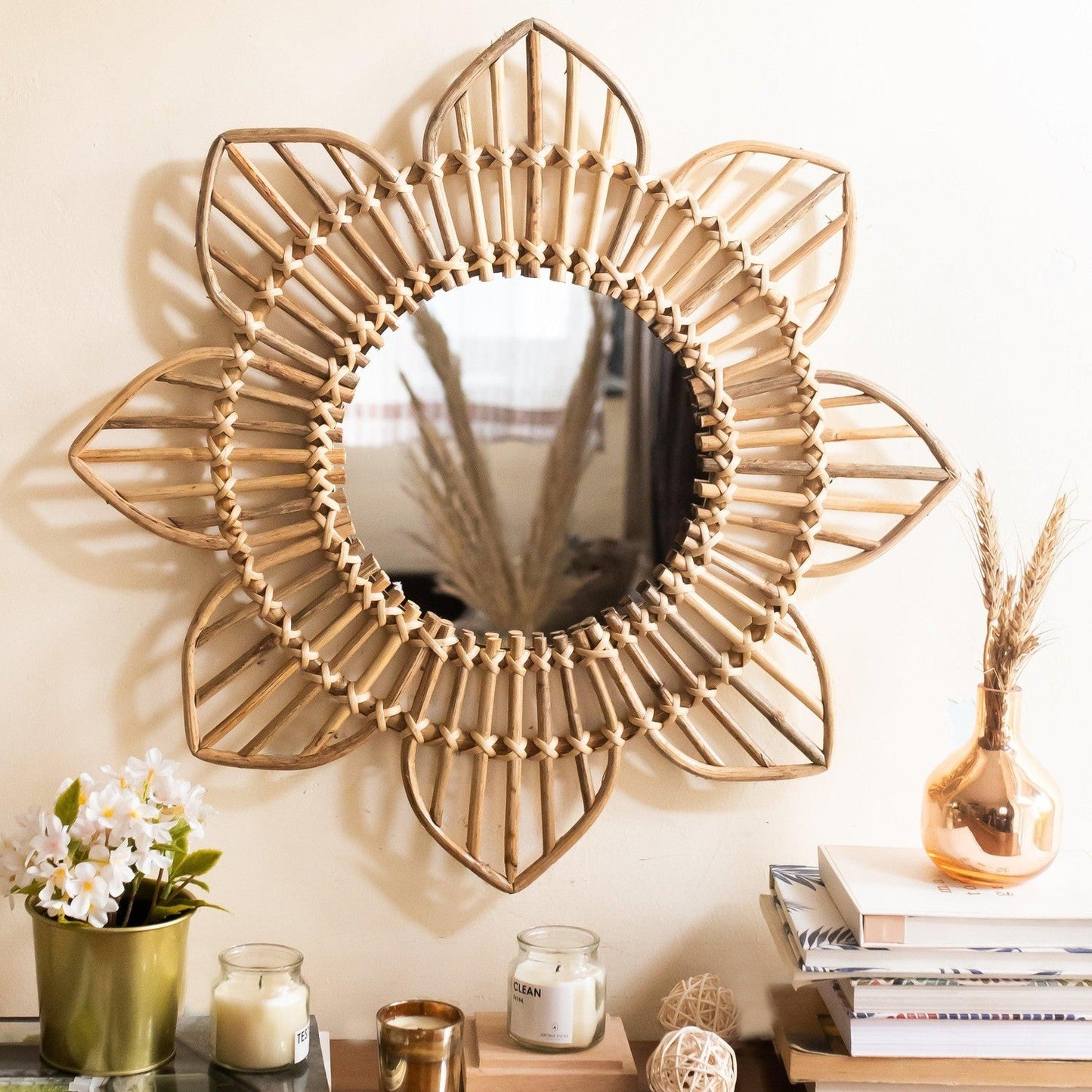 Rattan Sunflower Wall Mirror