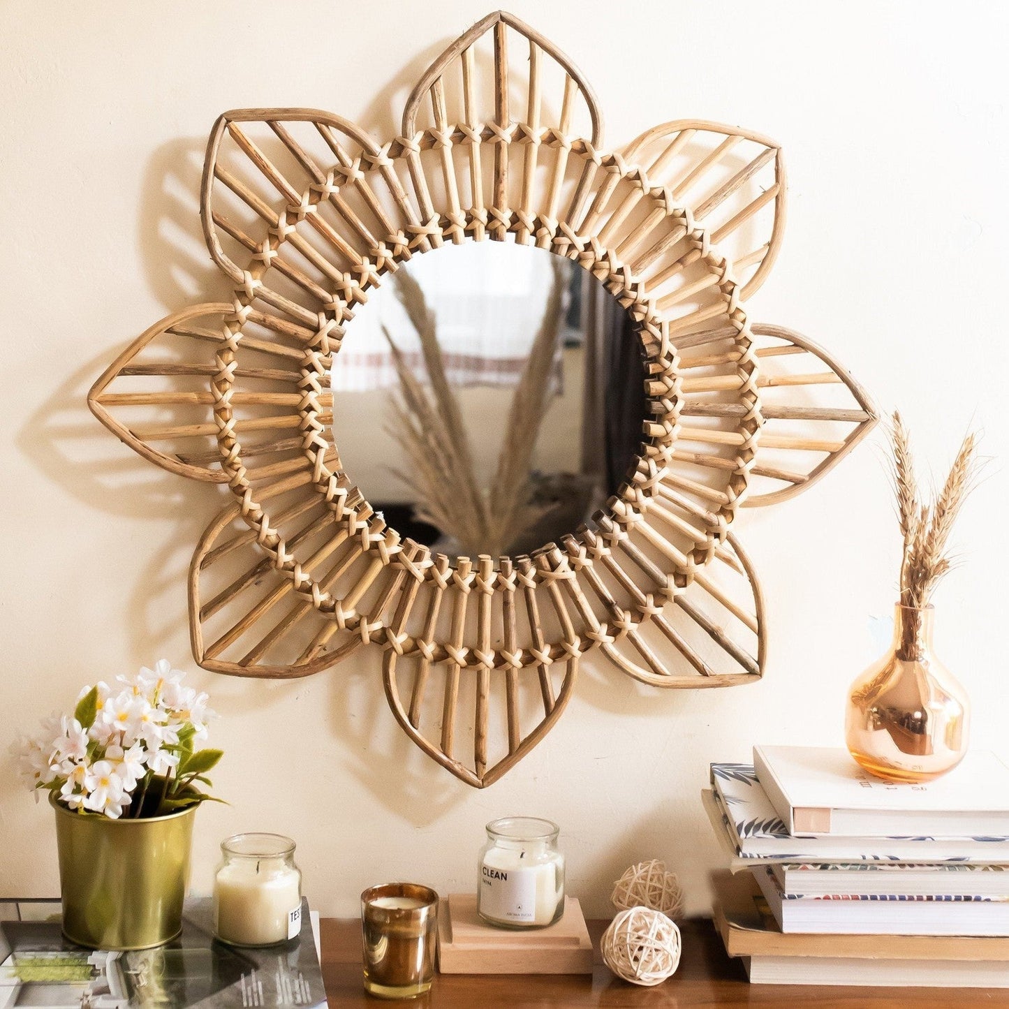 Rattan Sunflower Wall Mirror