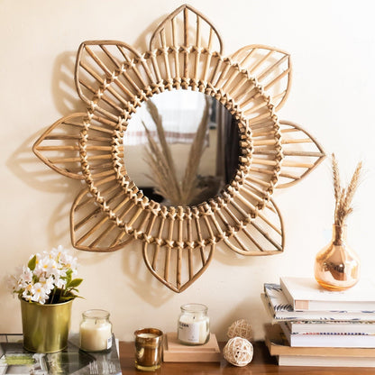Rattan Sunflower Wall Mirror