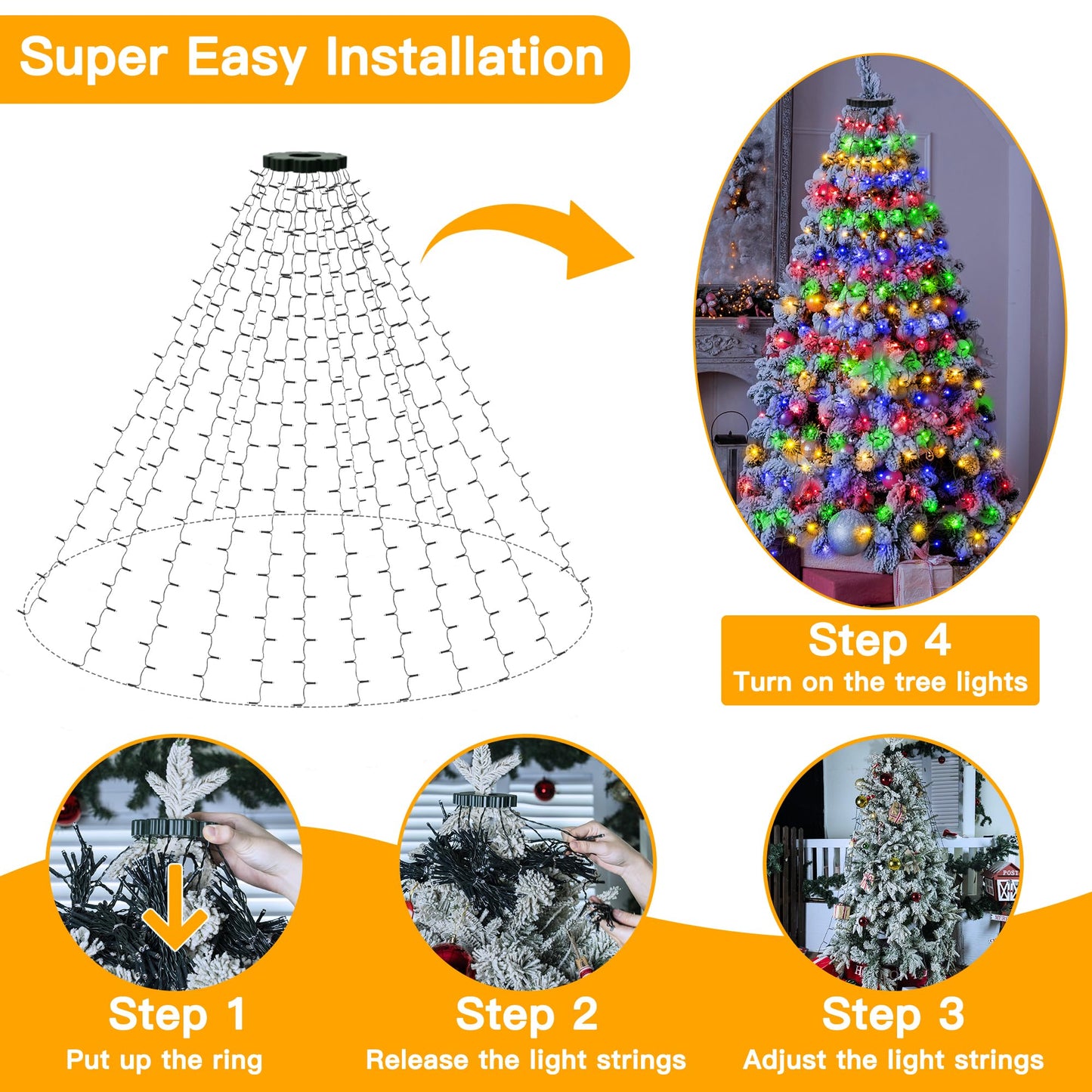 🎄Holiday Pre-Sale🔥Waterproof Christmas Tree Waterfall Lights with Ring